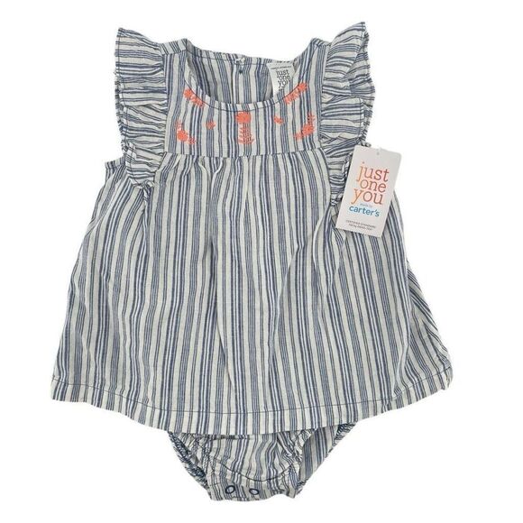 Just One You By Carter’s Baby Girl’s Striped Embroidered Sunsuit Dress 9M - Picture 1 of 13